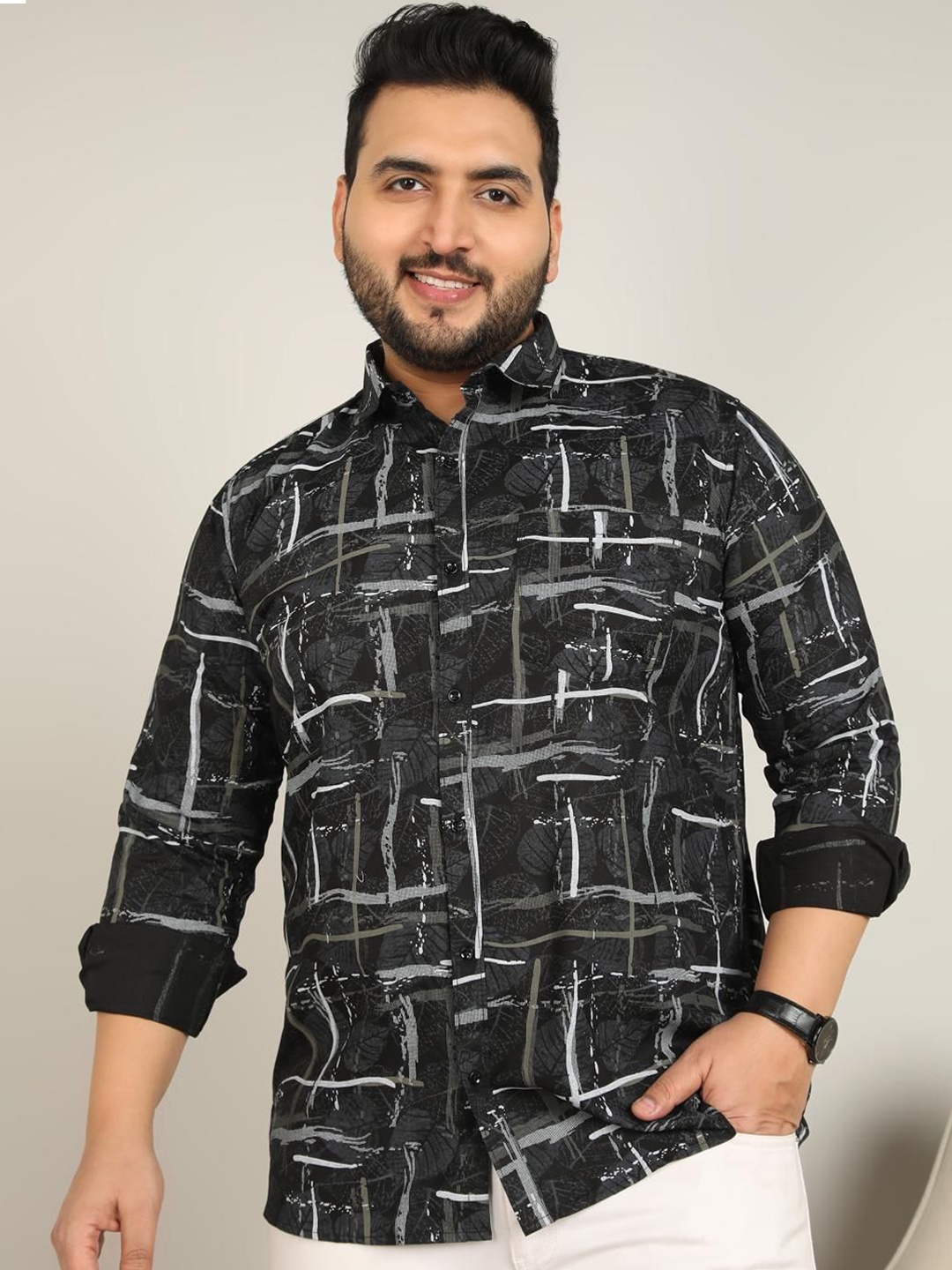 

METRONAUT PLUS Men Classic Opaque Printed Casual Shirt, Black