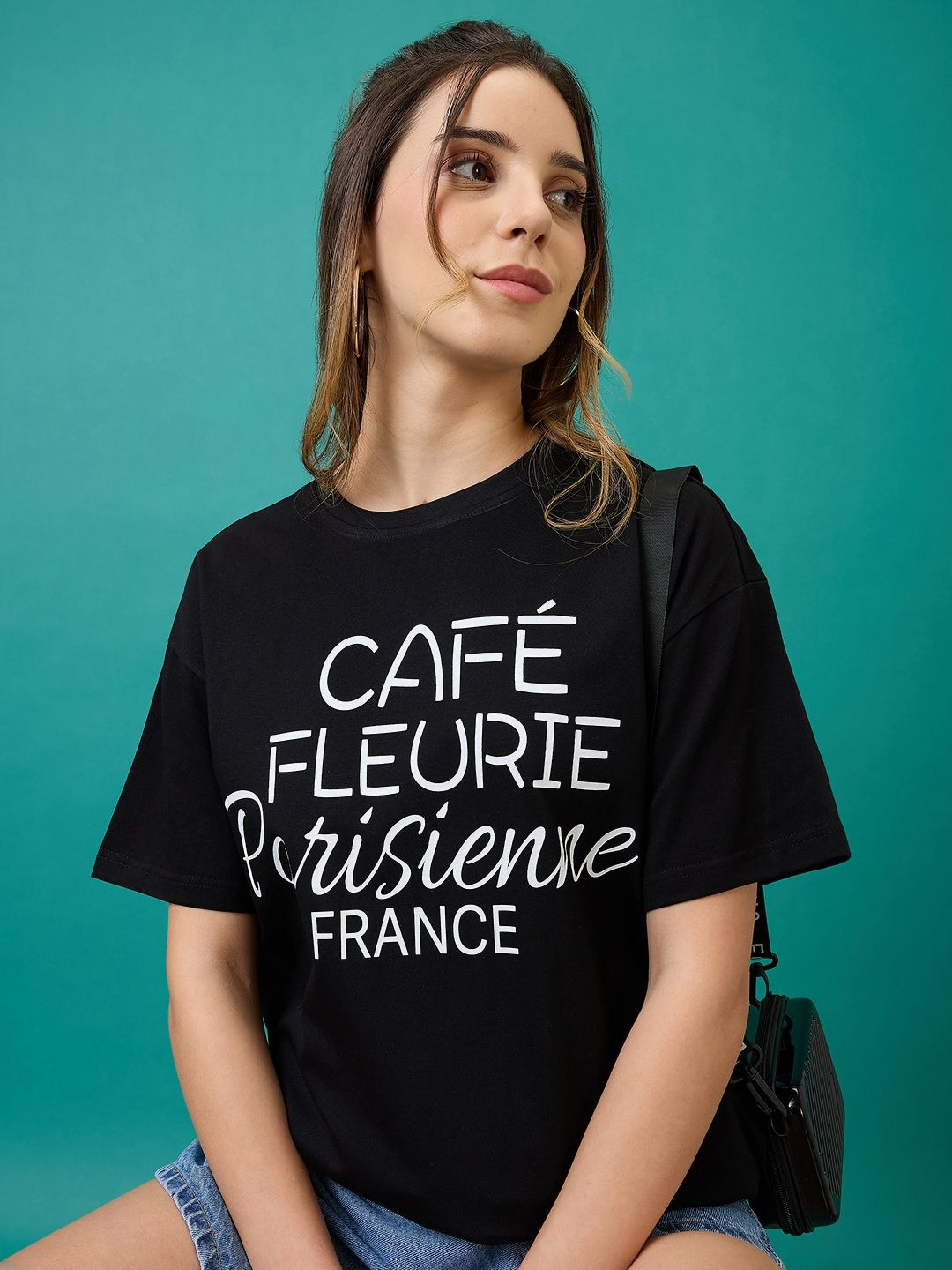 

Mast & Harbour Women Printed T-shirt, Black