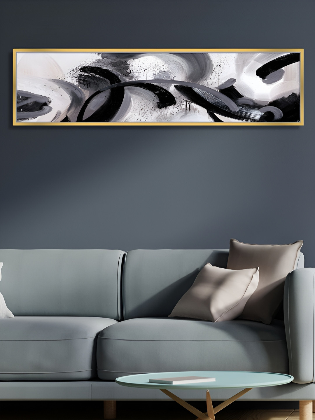 

Myntra Elegant Homes Black & White Brush Strok Abstract Designs Canvas Wall Painting