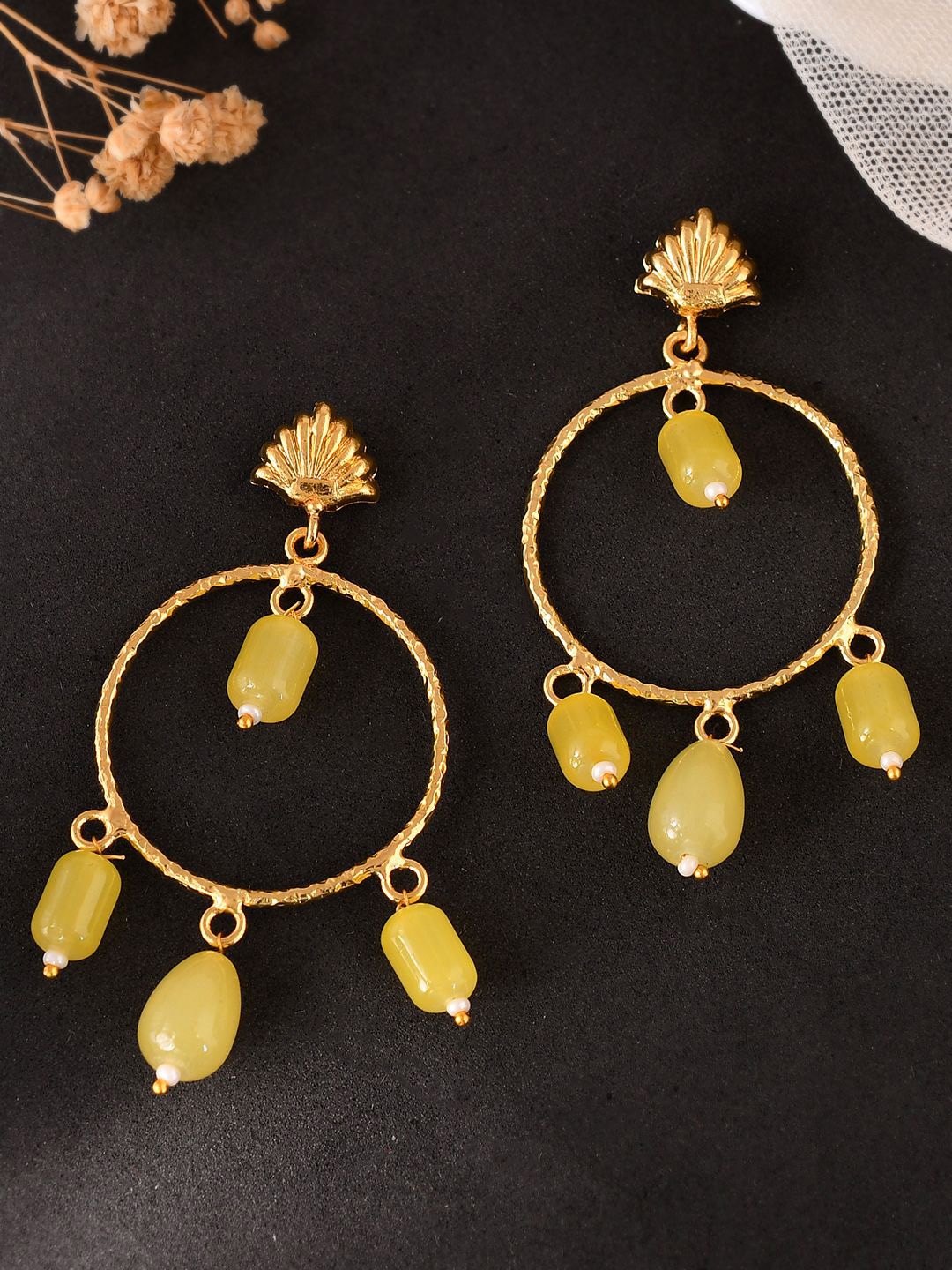 

BAESD Gold-Plated Circular Artificial Beaded Drop Earrings