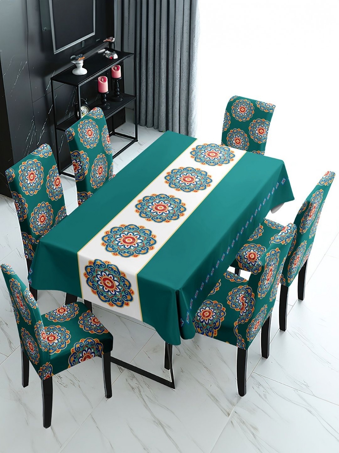 

Aura Dark Green & Red 7 Pieces Printed Table & Chair Covers