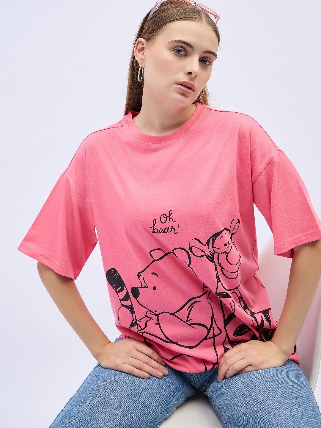 

DressBerry Women Printed Drop-Shoulder Sleeves T-shirt, Pink