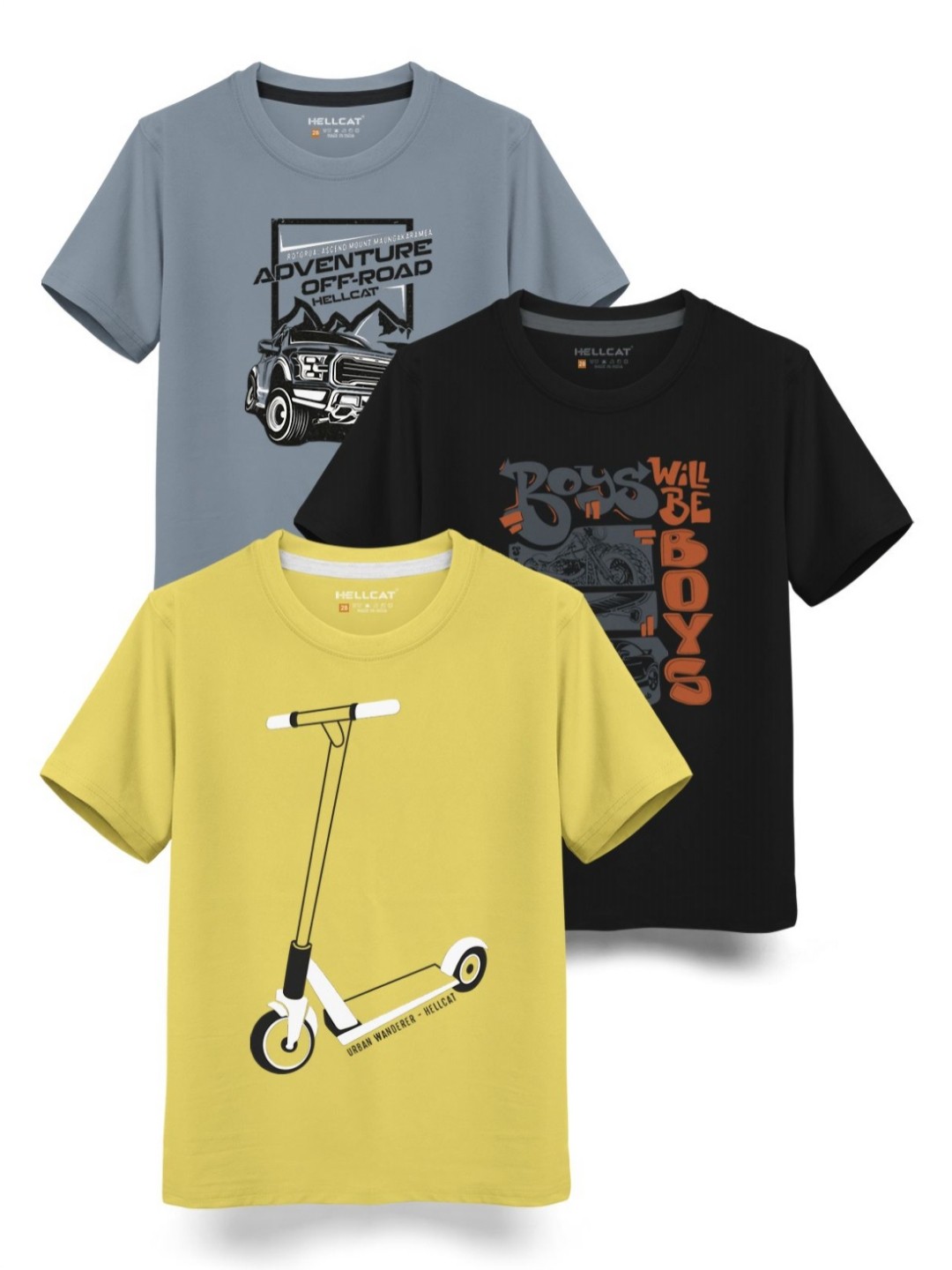 

HELLCAT Boys Typography 3 Printed T-shirt, Yellow