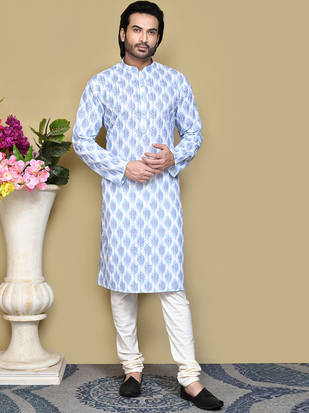 

RANAK Men Embroidered Regular Pure Cotton Kurta with Pyjamas, Blue