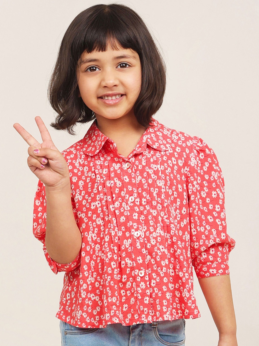 

Campana Floral Print Shirt Style Top, Peach