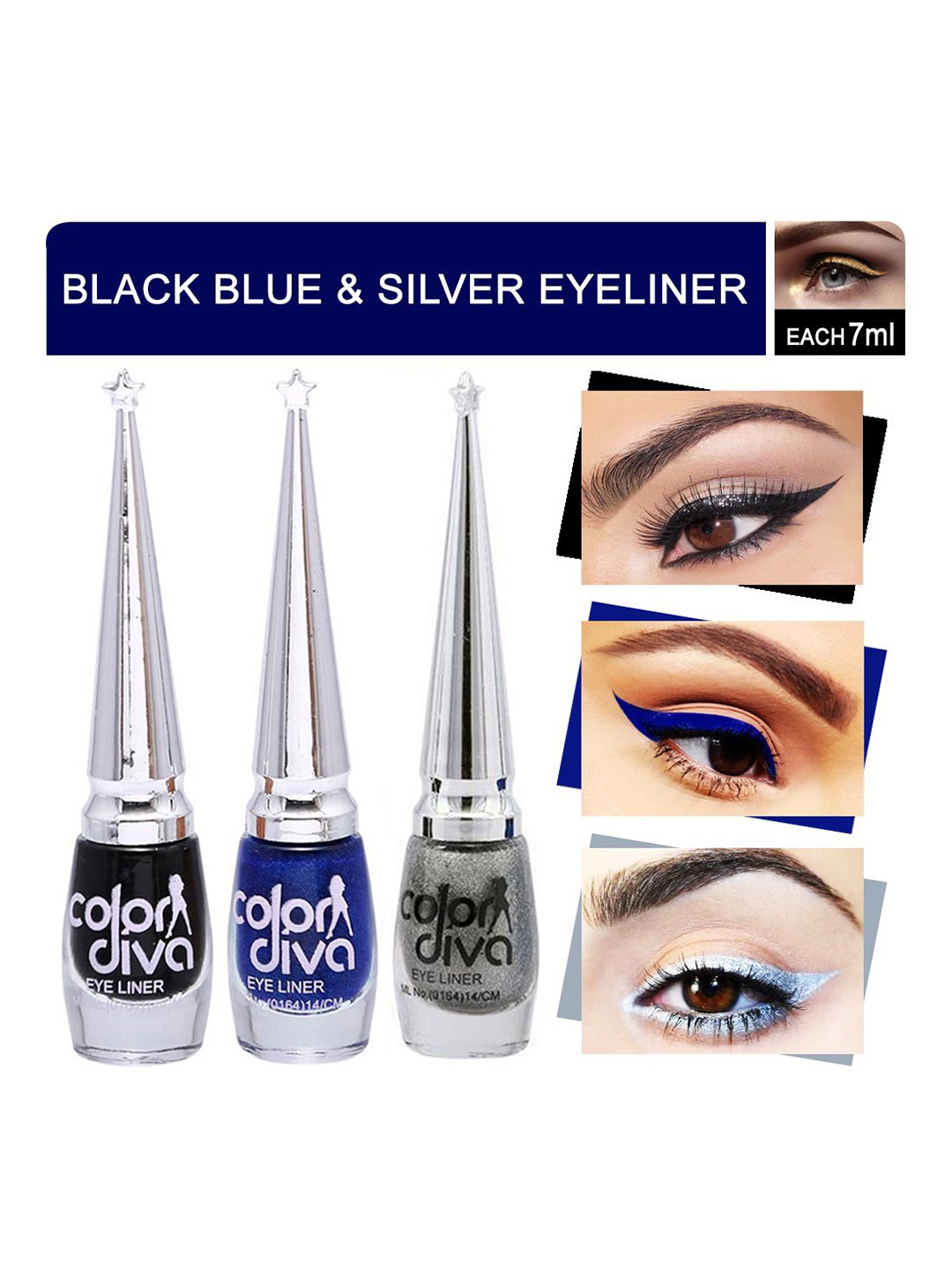 

Color Diva Set Of 3 Water Resistant Long Lasting Liquid Eyeliner - 7 ml Each, Black