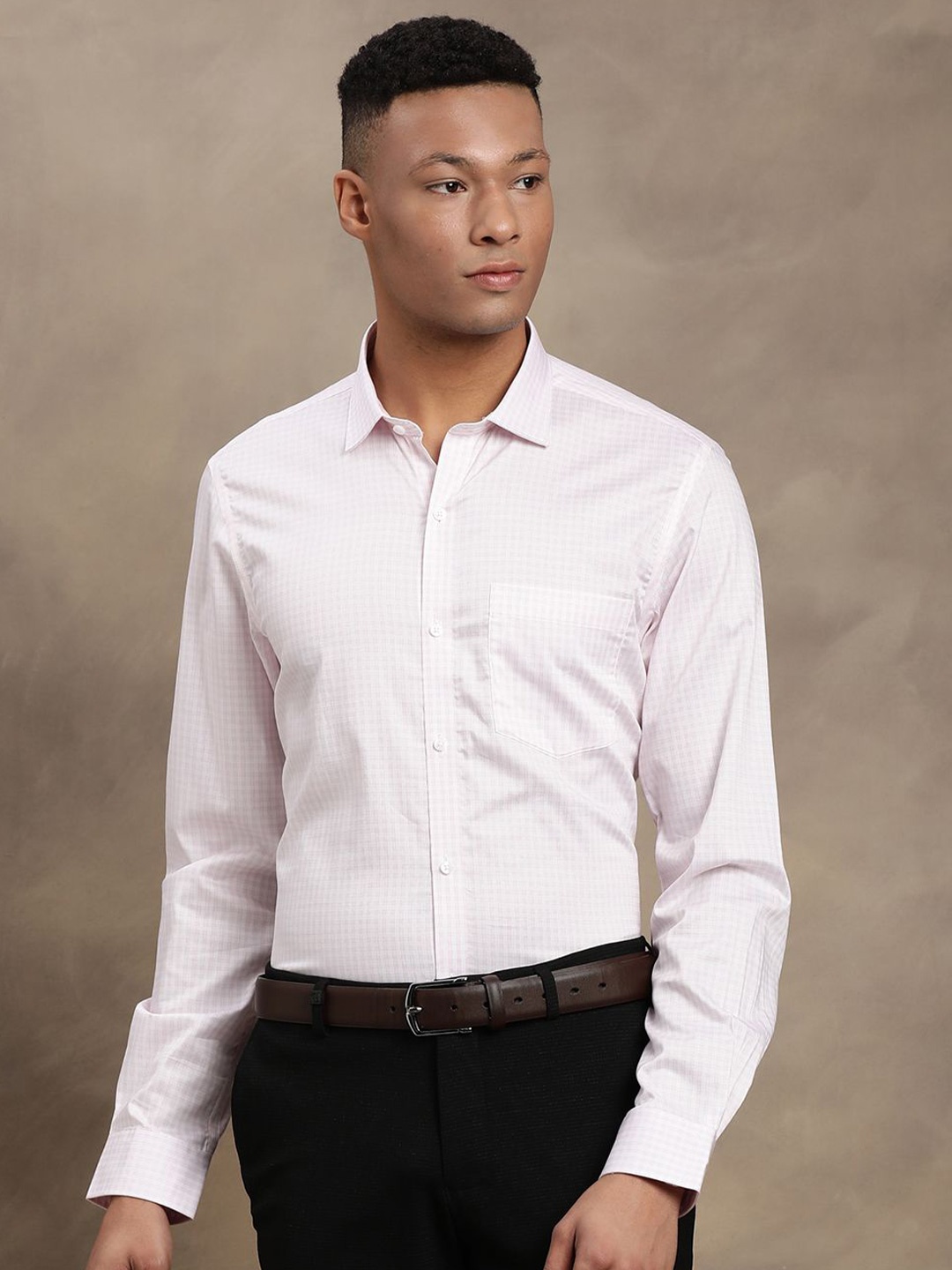 

Turtle Men Standard Slim Fit Grid Tattersall Checks Opaque Checked Formal Shirt, Pink
