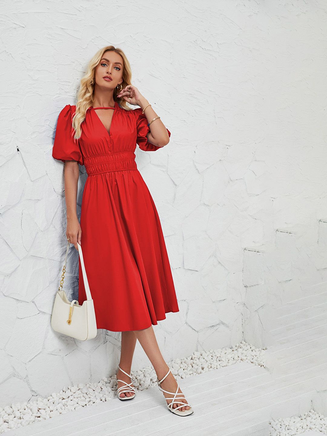 

JC Mode Fit & Flare Midi Dress, Red