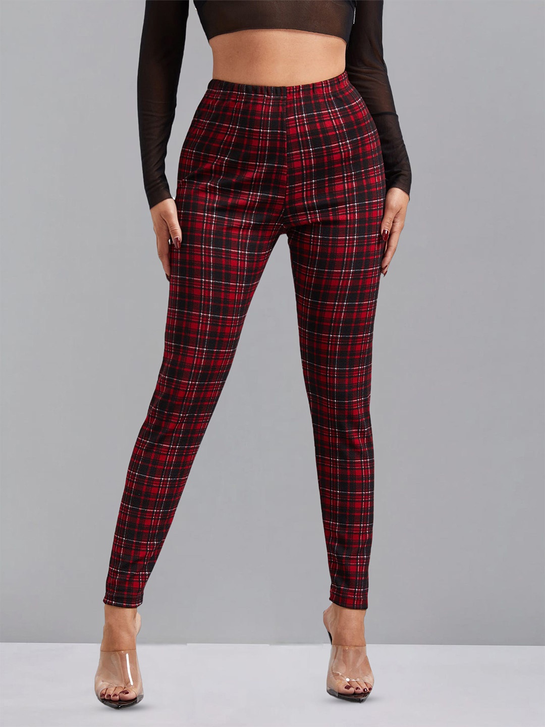 

DTR FASHION Women Checked Jeggings, Red