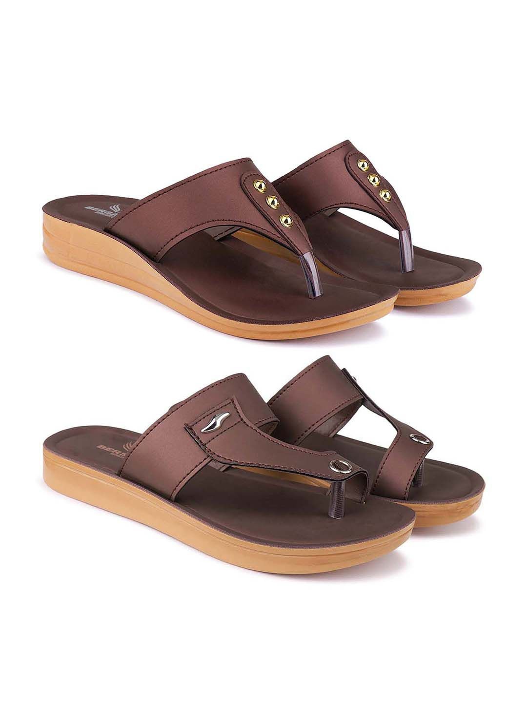 

BERSACHE Women Set Of 2 Ultra Soft Slip On Open-Toe Flats, Brown