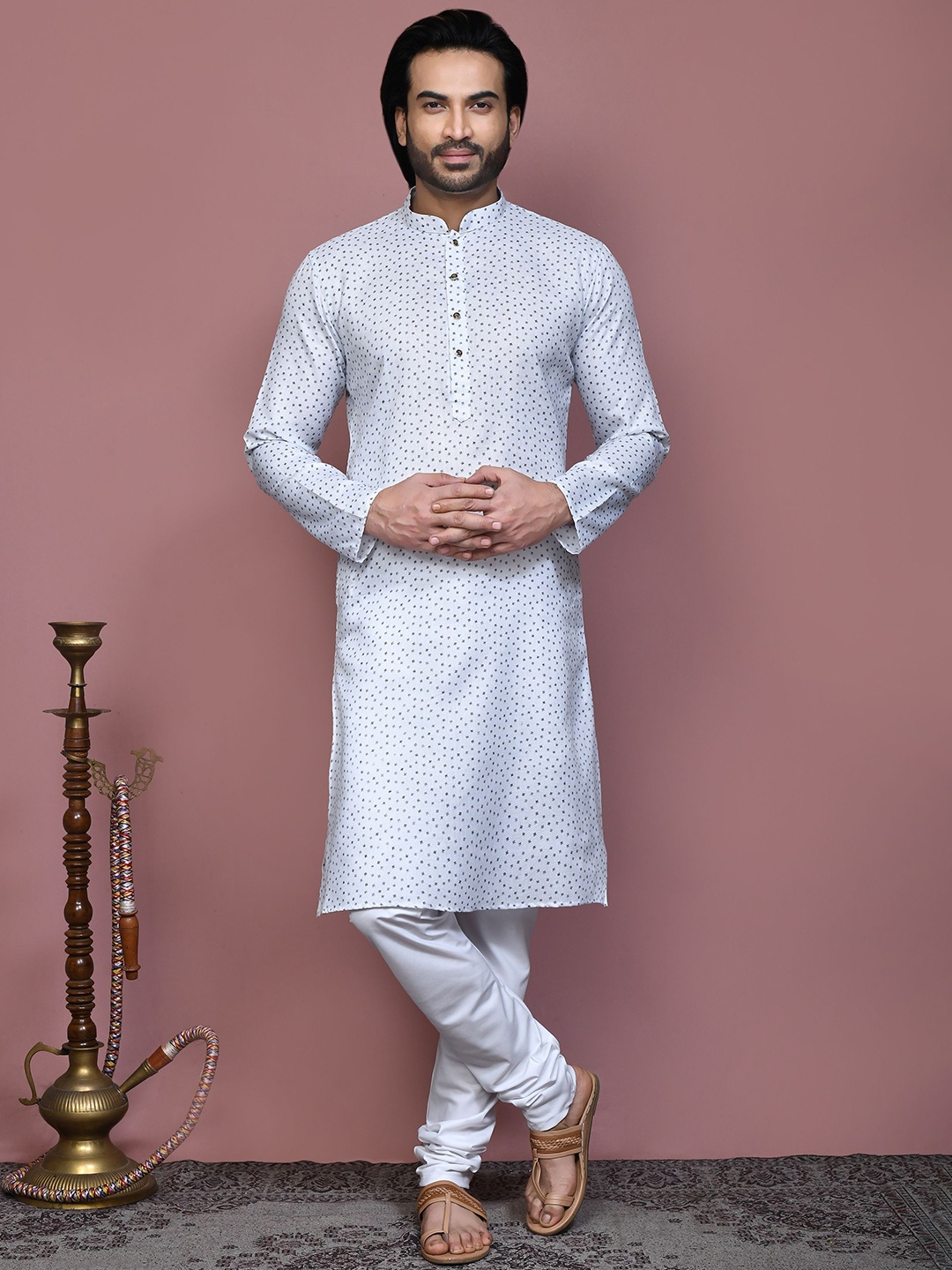 

RANAK Men Printed Regular Pure Cotton Kurta with Pyjamas, White