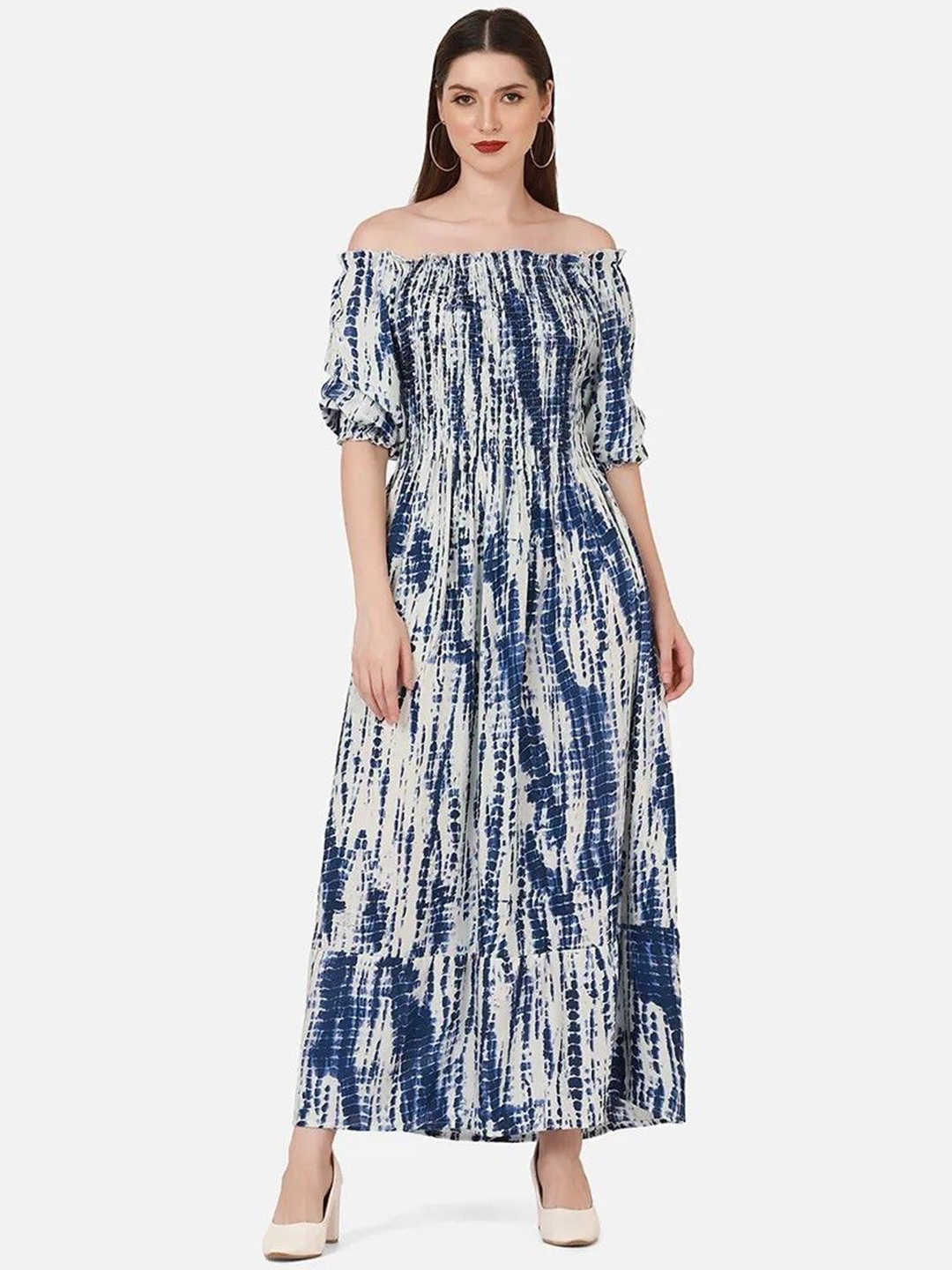 

YLCOMPANY Tie and Dye Print Off-Shoulder Maxi Dress, Multi