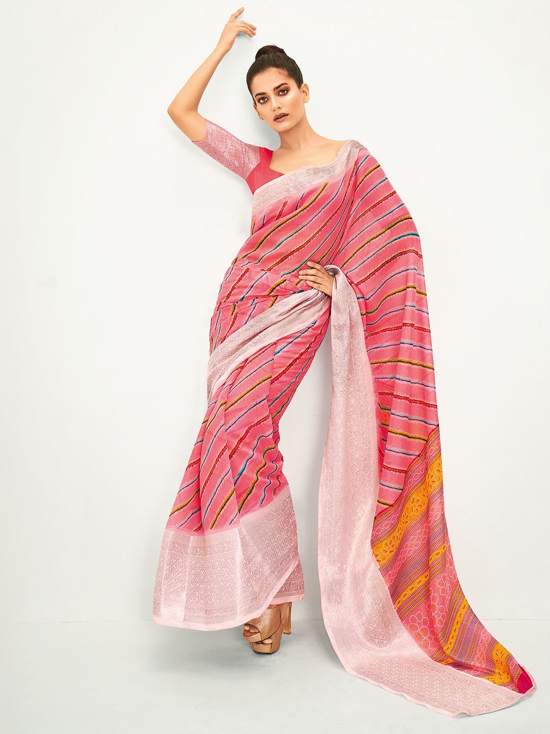 

Mitera Striped Saree, Pink