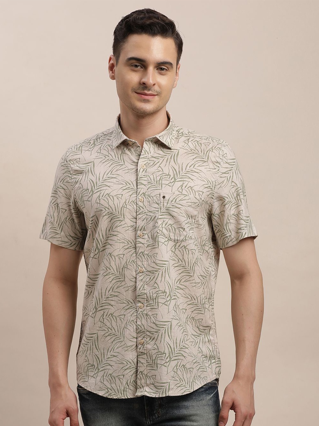 

Turtle Men Relaxed Slim Fit Floral Opaque Printed Casual Shirt, Grey