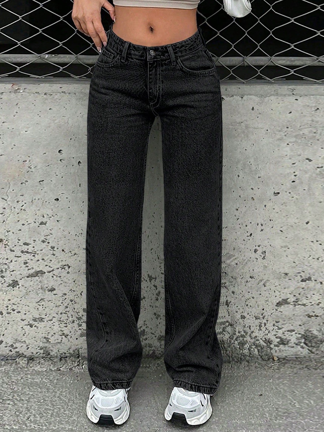 

DressBerry Women Comfort Straight Fit High-Rise Light Fade Acid Wash Stretchable Jeans, Black