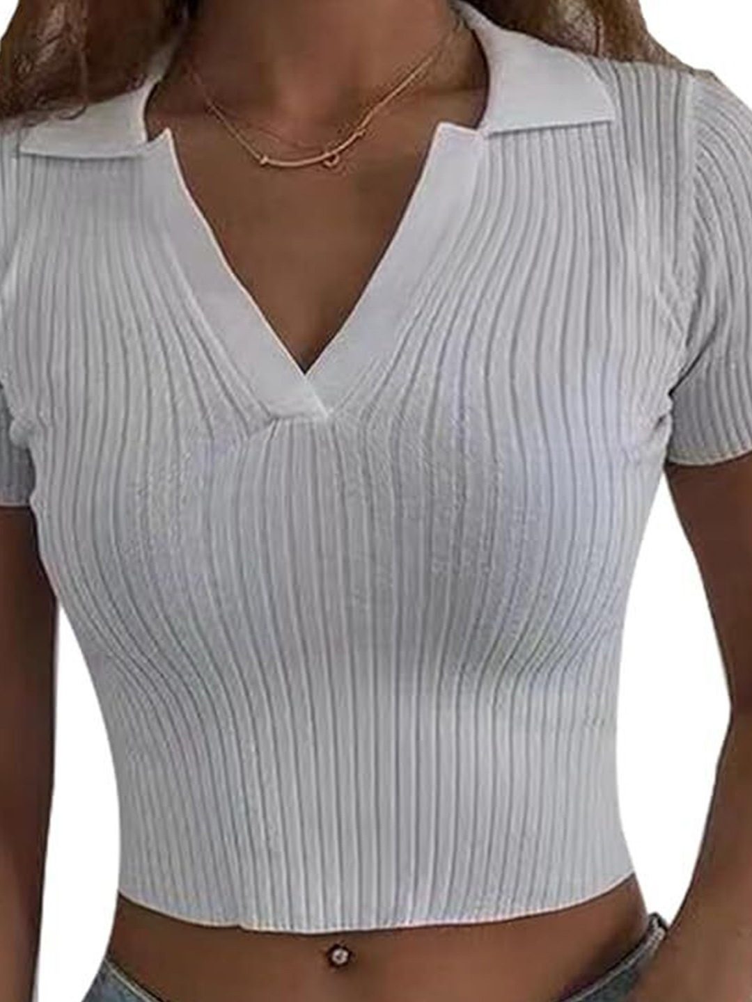 

YLCOMPANY Striped Crop Top, White