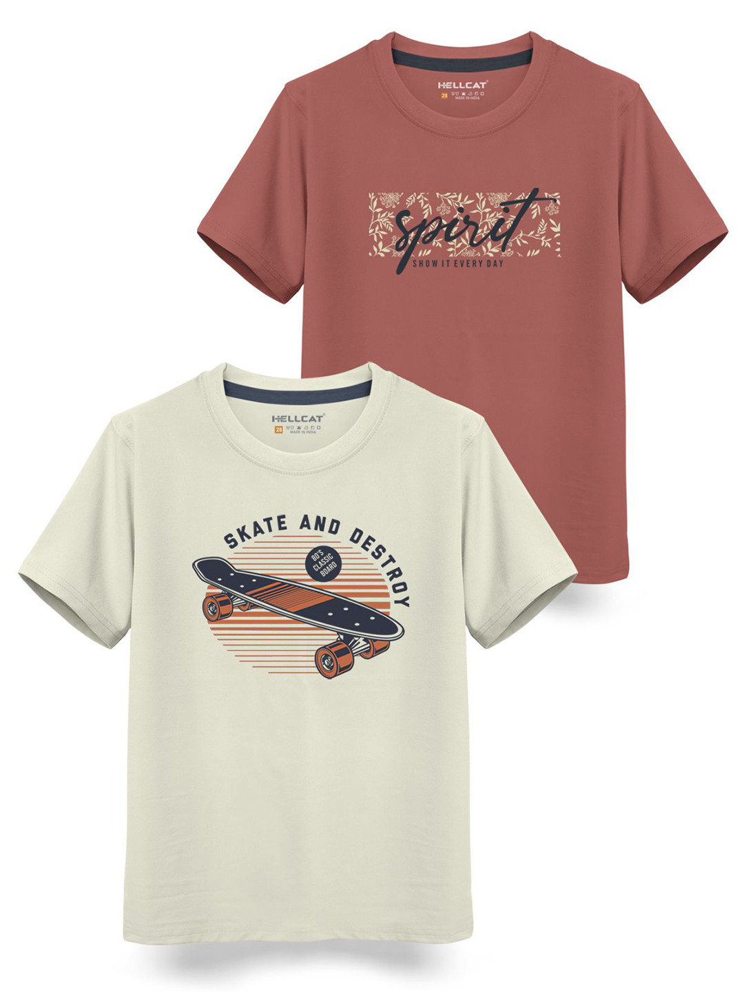 

HELLCAT Boys Typography 2 Printed T-shirt, Beige