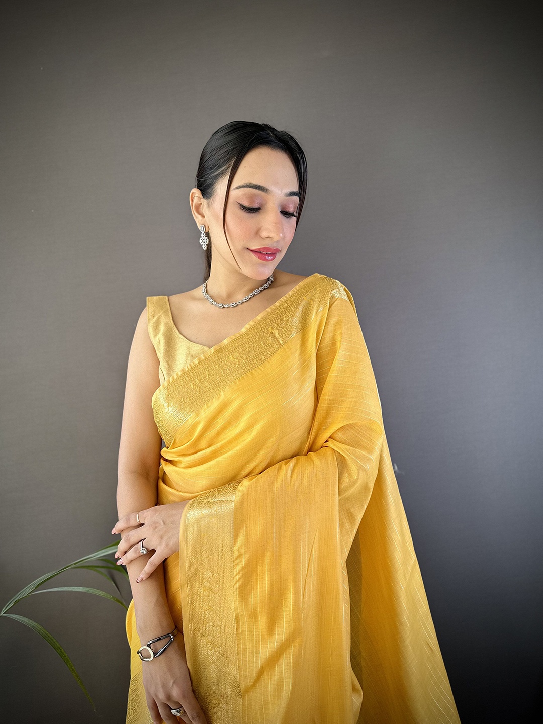 

NIWAA Woven Design Zari Pure Cotton Designer Banarasi Saree, Yellow