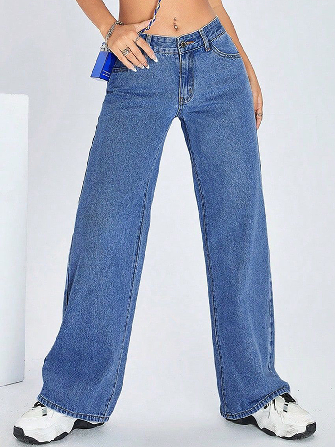 

DressBerry Women Comfort Straight Fit High-Rise Light Fade Acid Wash Stretchable Jeans, Blue