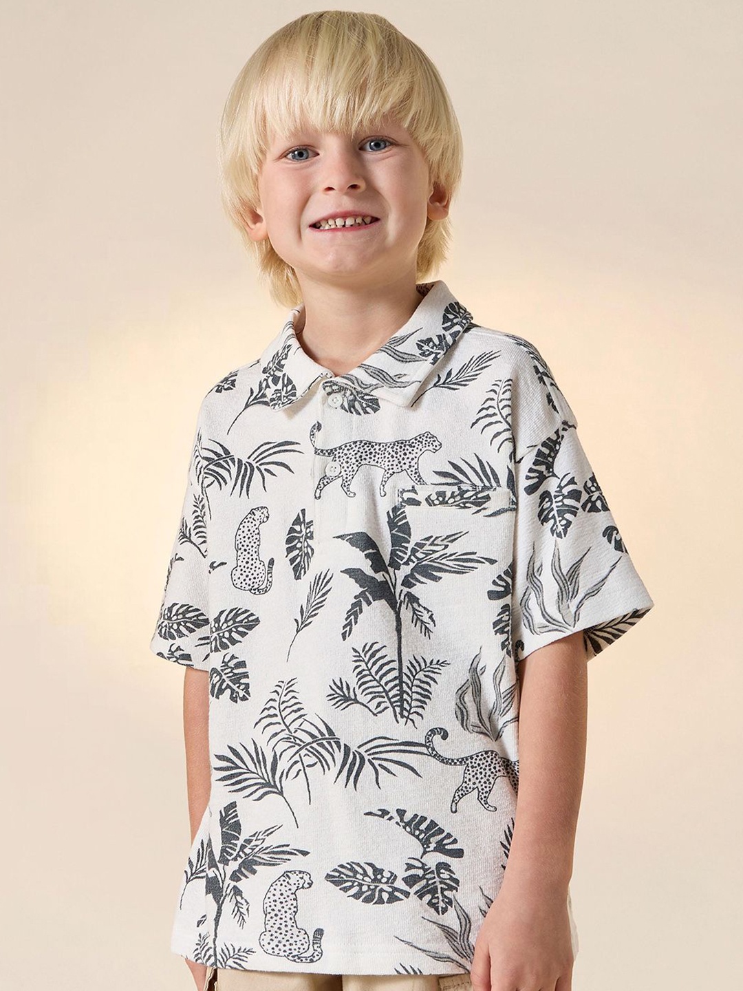 

Juniors by Babyshop Boys Floral Opaque Printed Casual Shirt, Beige