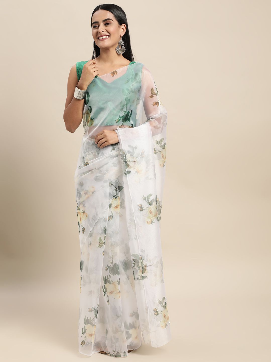 

DIVASTRI Floral Organza Saree, White