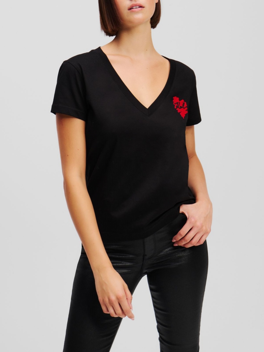 

Karl Lagerfeld Women V-Neck T-shirt, Black