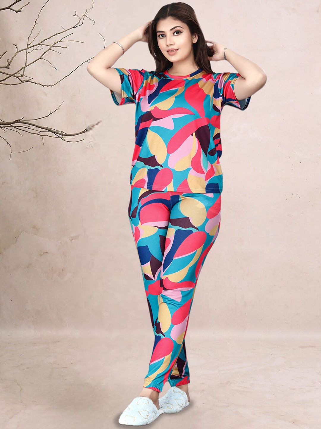 

DTR FASHION Printed T-Shirt With Trouser Co-Ords, Pink