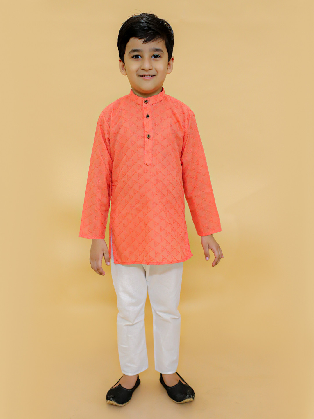 

MoMaa Boys Regular Chikankari Pure Cotton Kurta with Dhoti Pants, Red