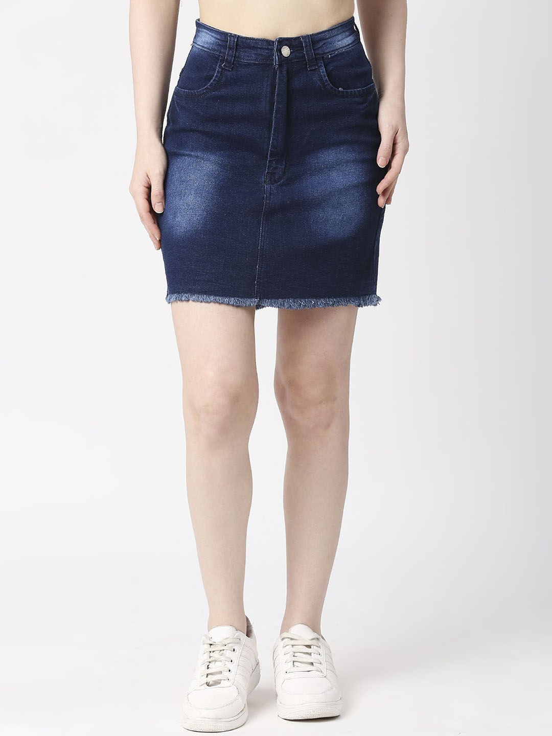 

CEFALU Denim Washed Mini Skirt, Navy blue