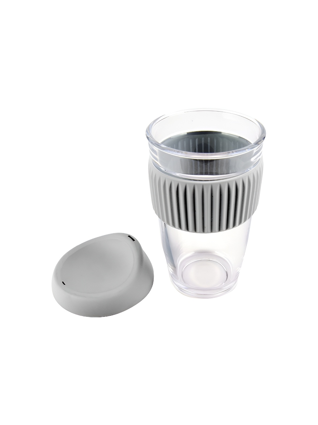 

Baskety Grey & Transparent Glass Glossy Mug With Silicone Lid 500ml