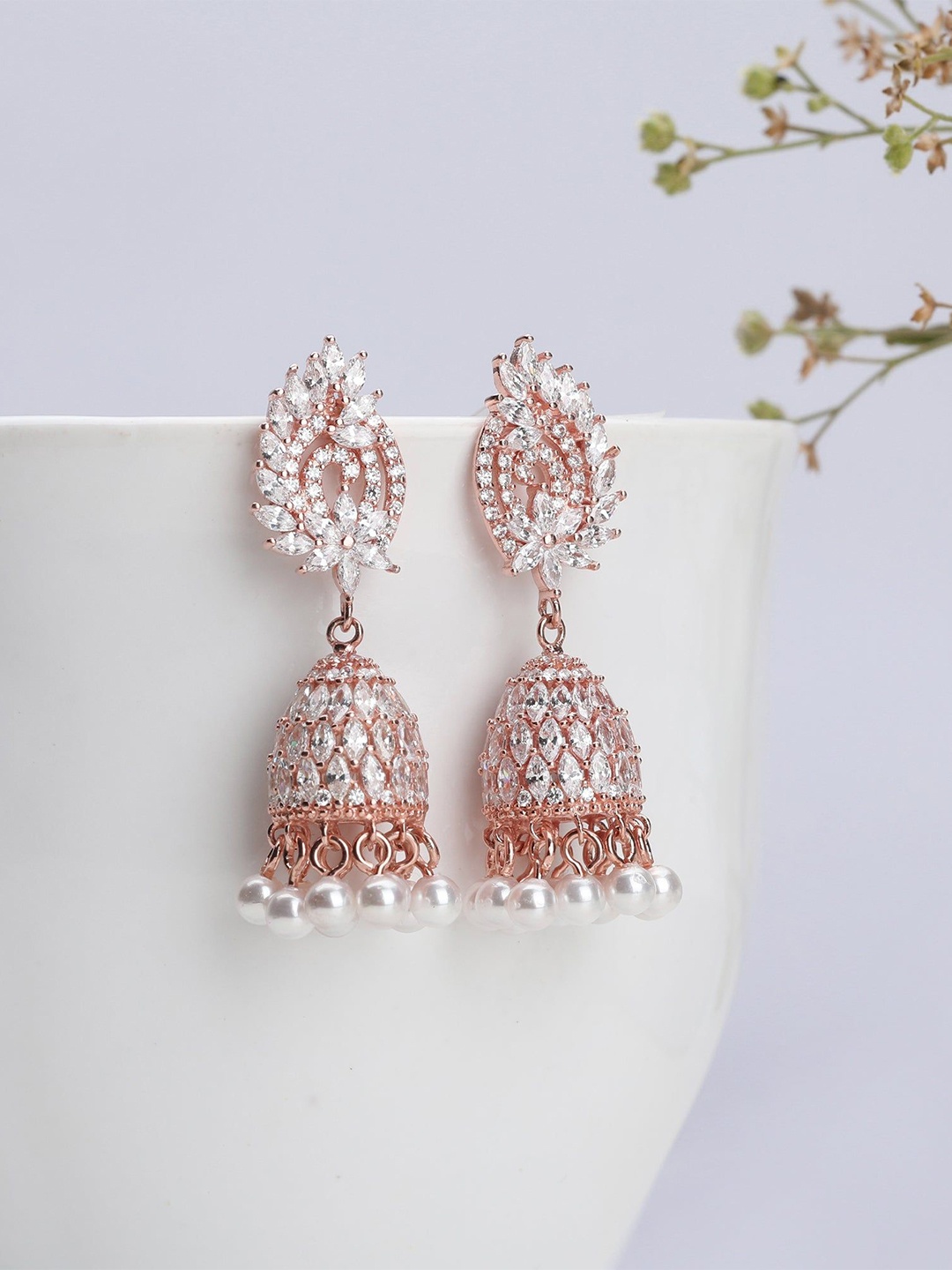 

GIVA 925 Sterling Silver Rose Gold Plated Dome Shaped Jhumkas Earrings
