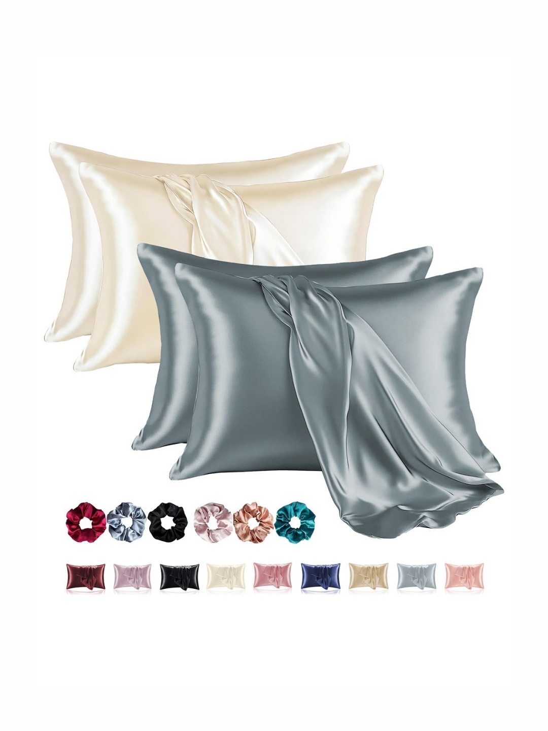 

Aura Grey & Off White 4 Pieces Solid Pure Silk Rectangle Pillow Covers