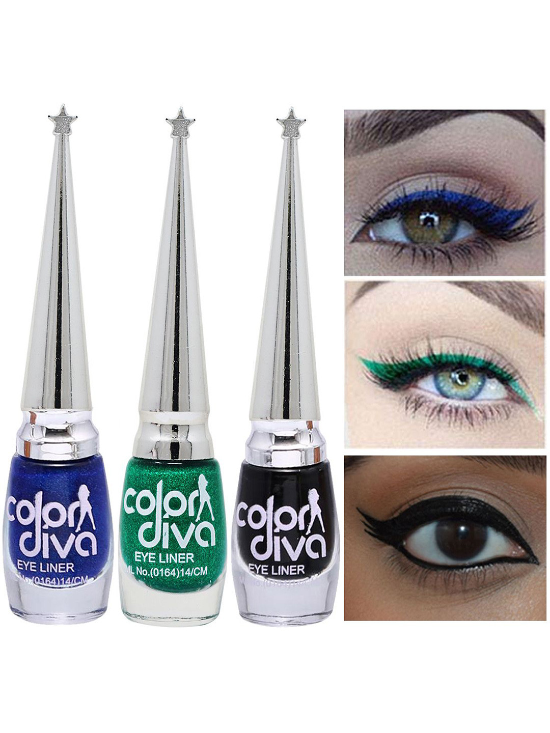 

Color Diva Set Of 3 Water Resistant Shimmer Liquid Eyeliner - 6 ml Each - Blue-Green-Black
