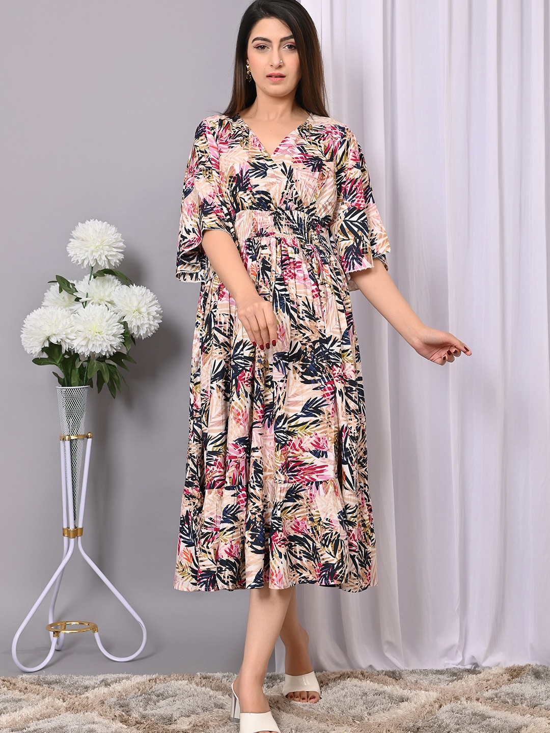 

VYMO Print Bell Sleeve Fit & Flare Dress, Multi