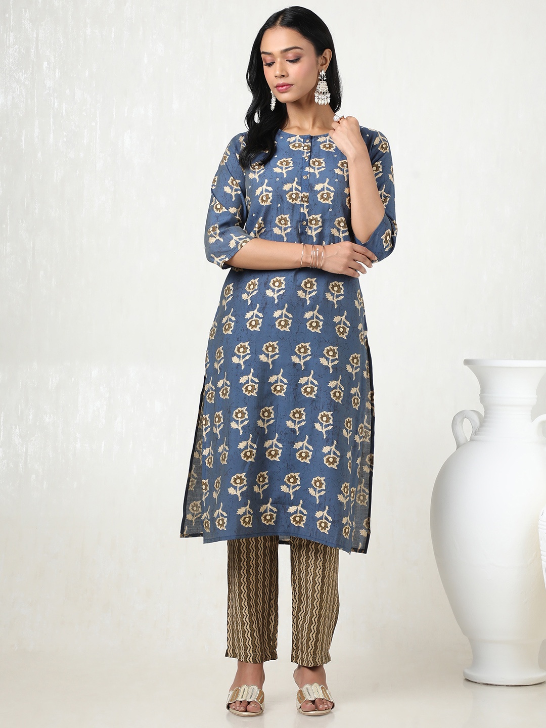 

Soch Women Printed Regular Mirror Work Kurta with Trousers, Blue