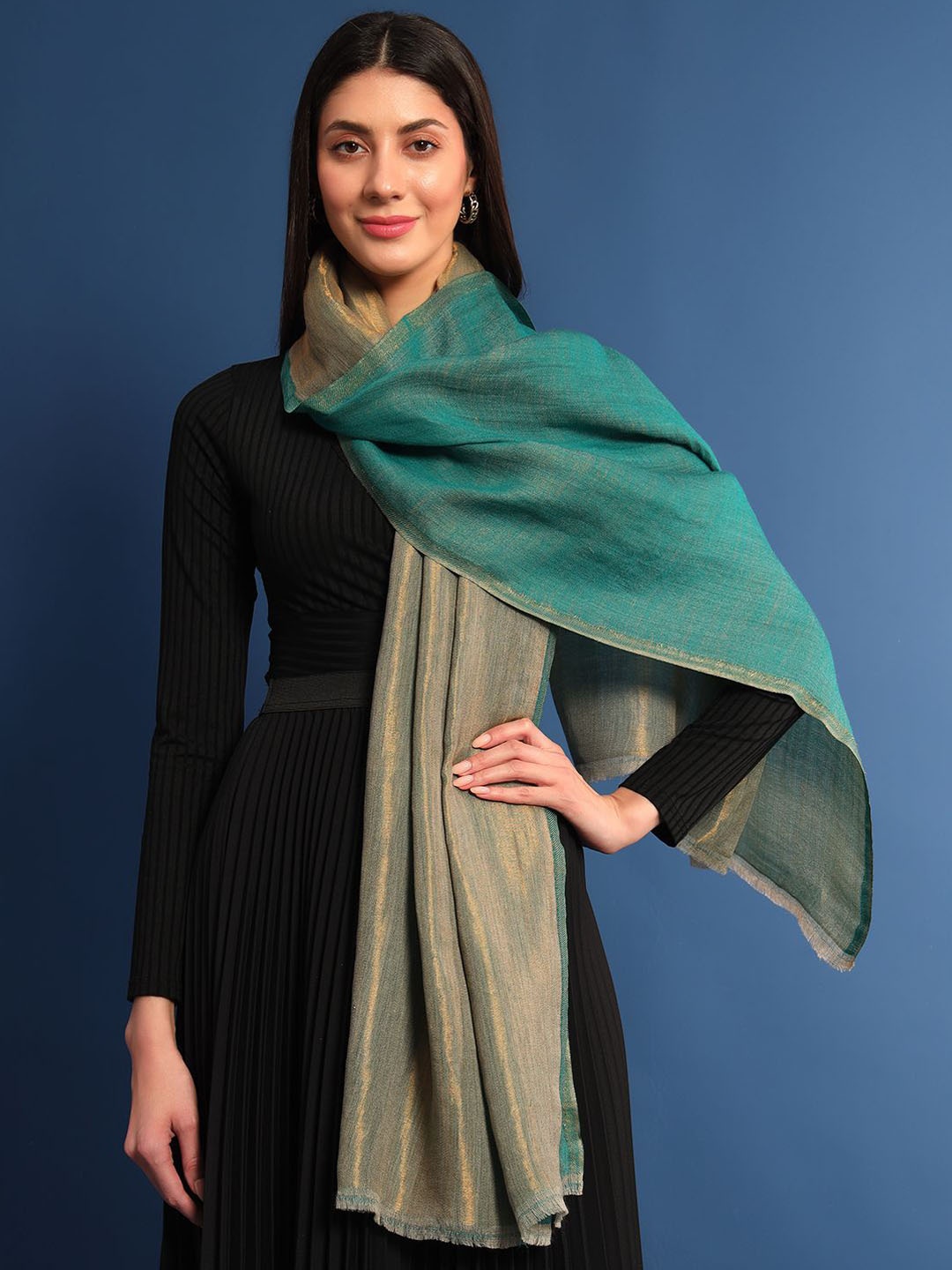 

Pashmoda Woven Design Woollen Shawl, Blue