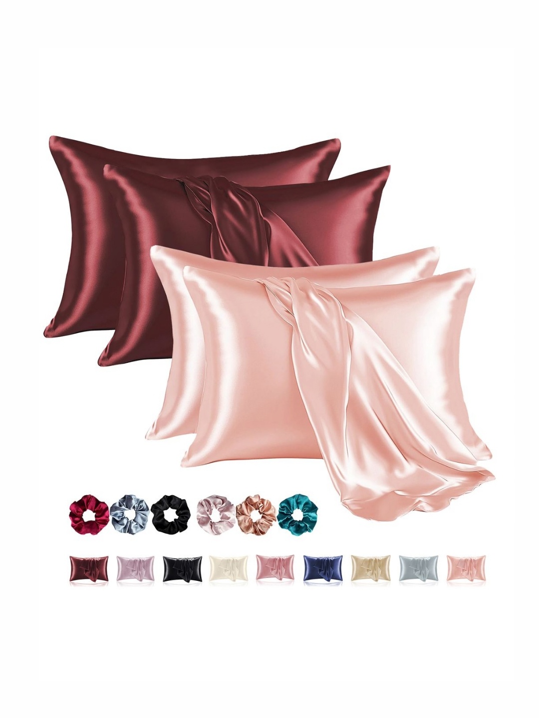 

Aura Pink & Maroon 4 Pieces Solid Pure Silk Rectangle Pillow Covers
