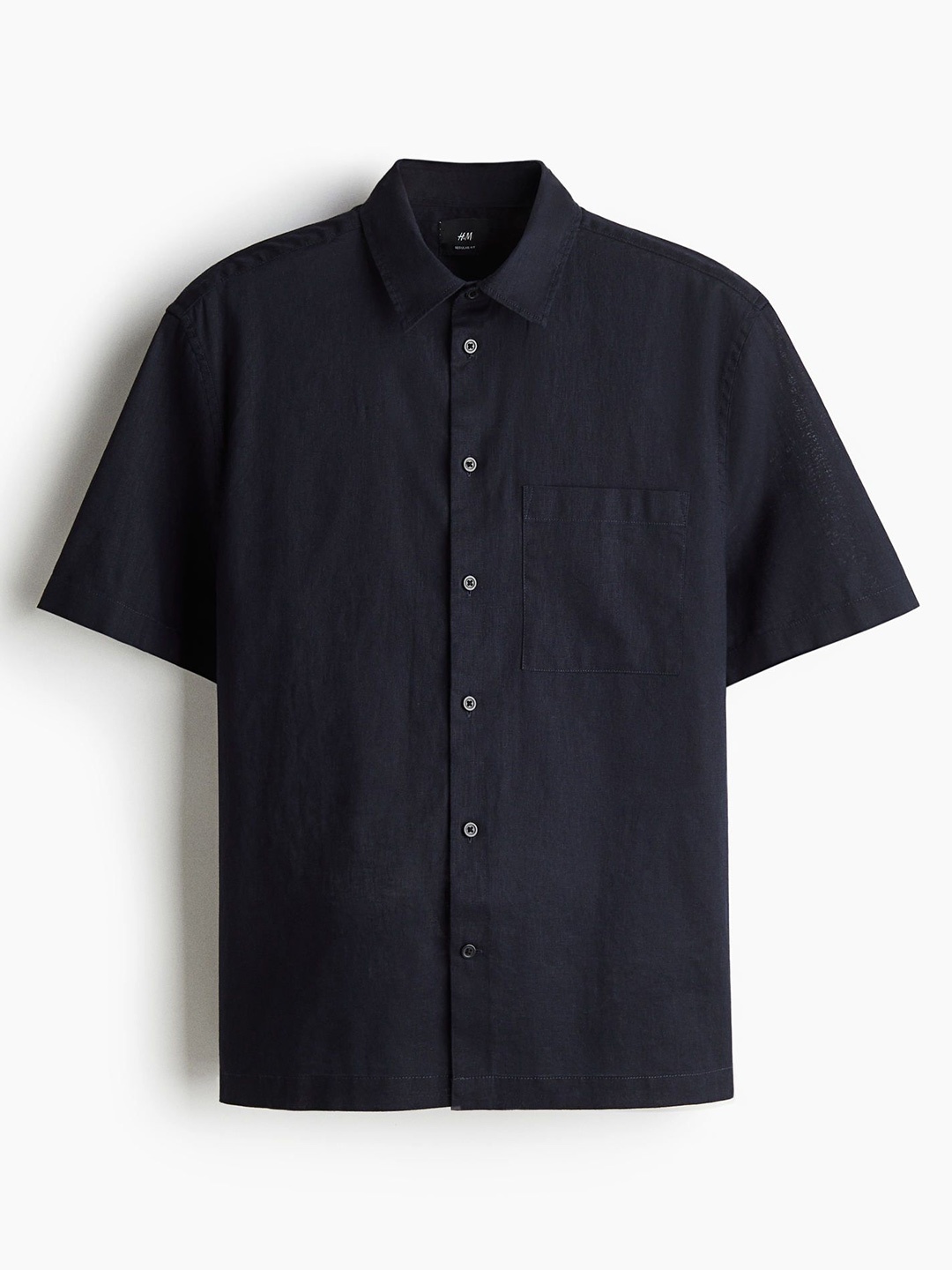 

H&M Regular Fit Short-sleeved Linen-Blend Shirt, Blue
