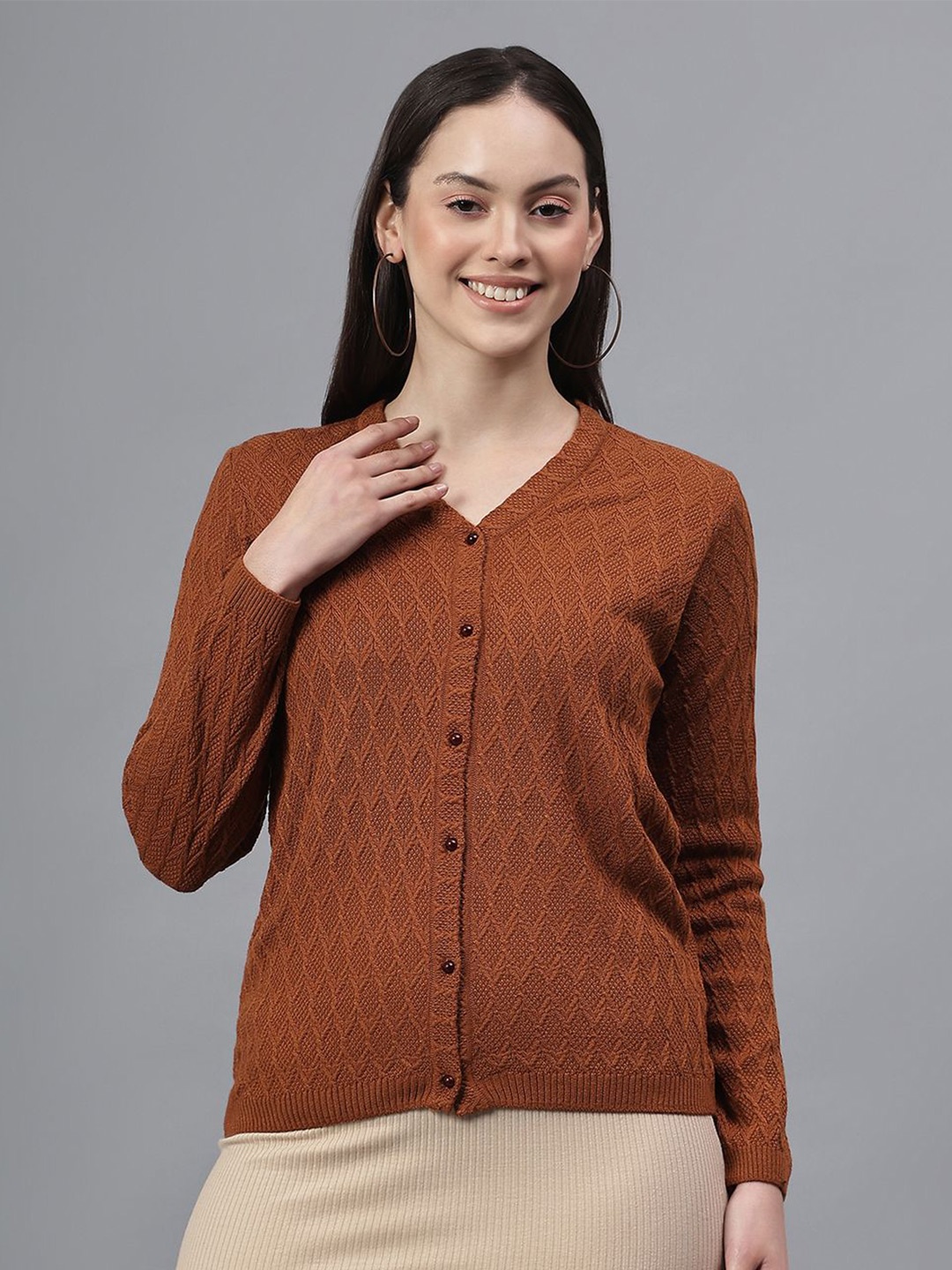 

Cantabil Women Cable Knit Cardigan, Tan