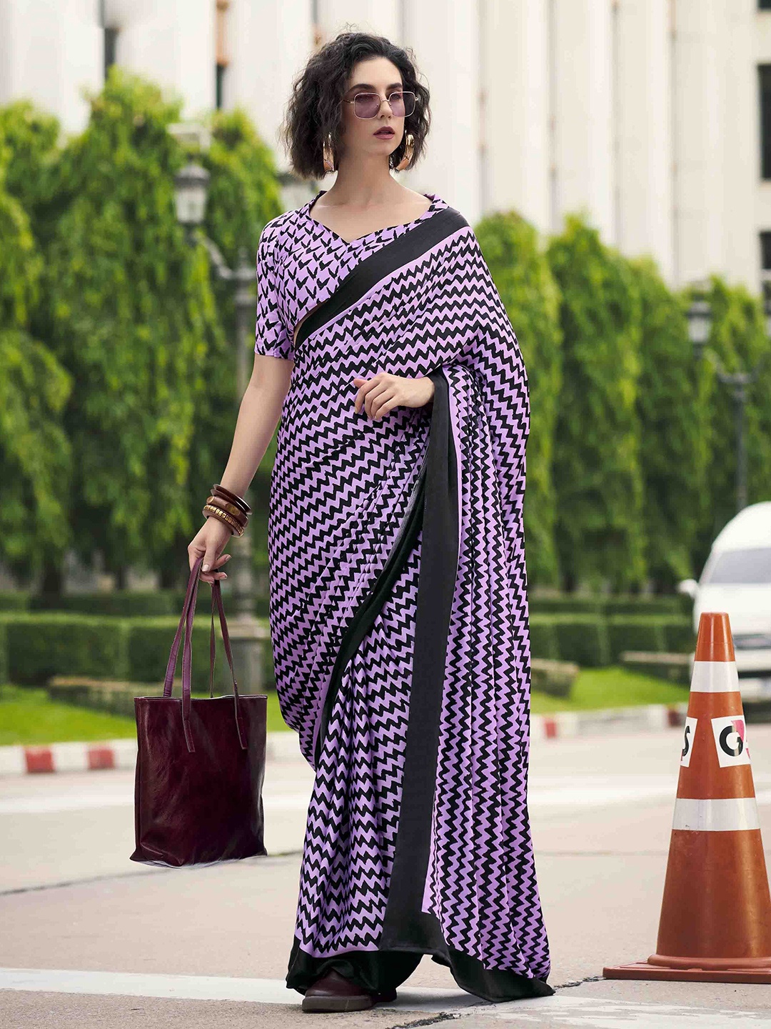 

KIMISHA Leheriya Satin Saree, Lavender