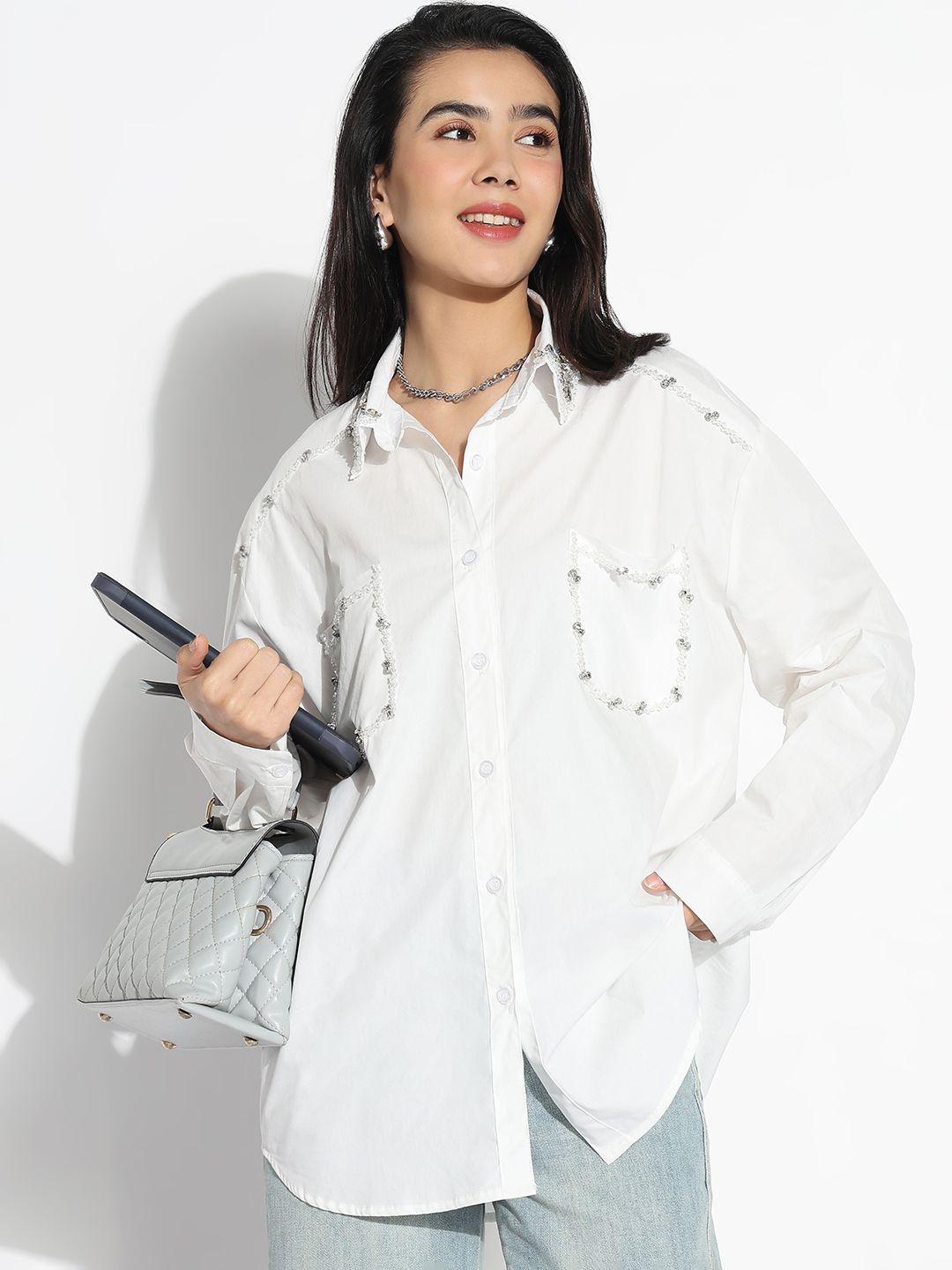 

SHOWOFF Women Comfort Opaque Party Shirt, White