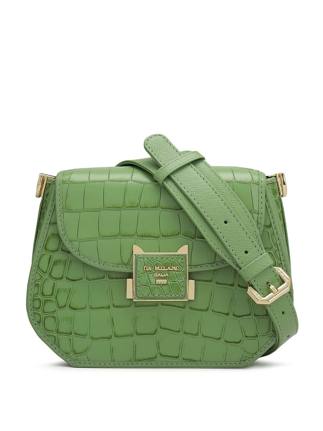 

Da Milano Textured Leather Sling Bag with Quilted, Green