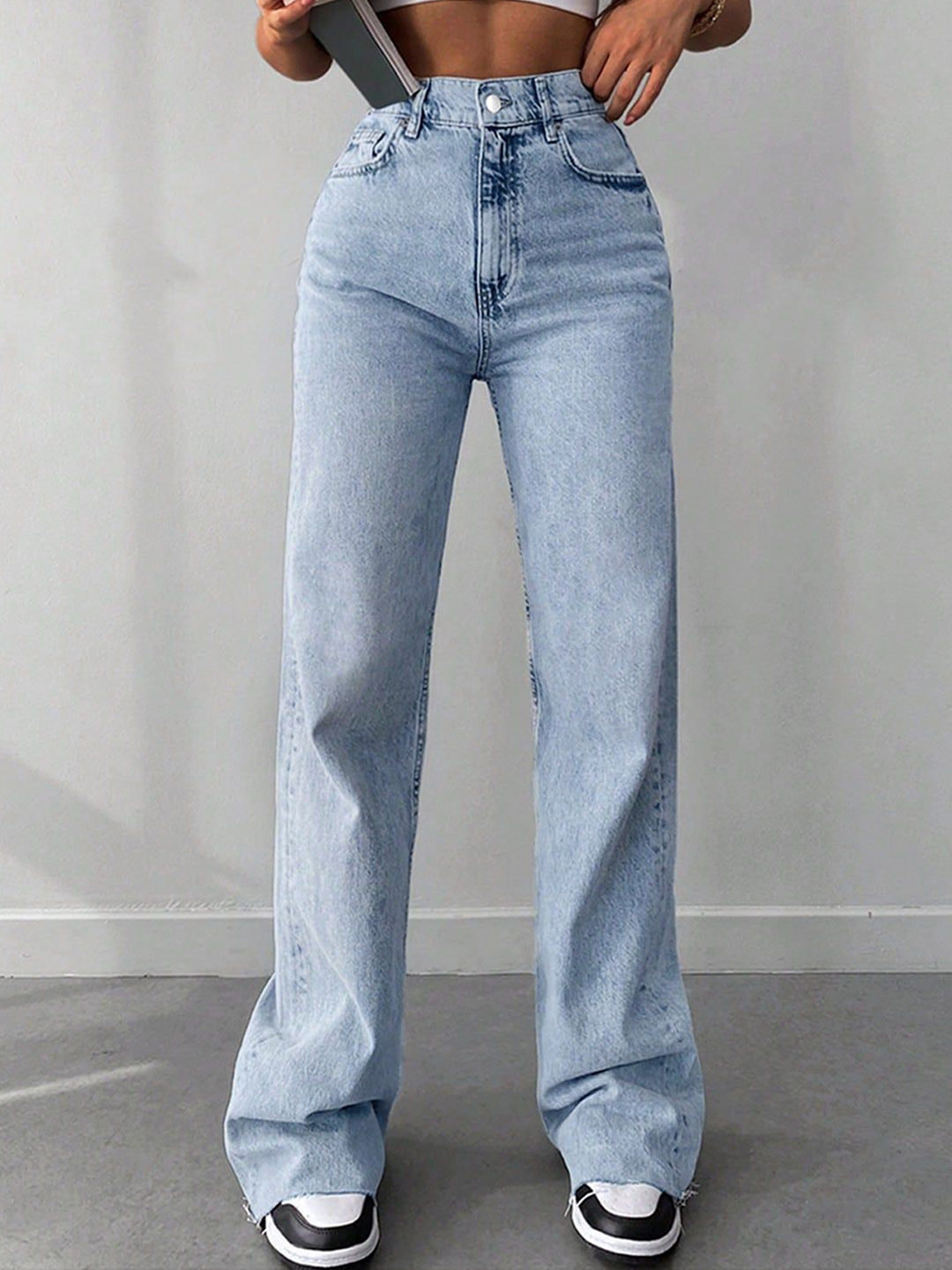 

DressBerry Women Comfort Straight Fit High-Rise Light Fade Acid Wash Stretchable Jeans, Blue