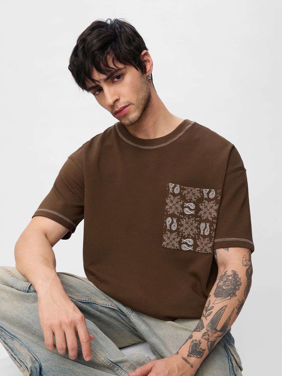 

The Souled Store Men Solid Oversized T-shirt, Brown