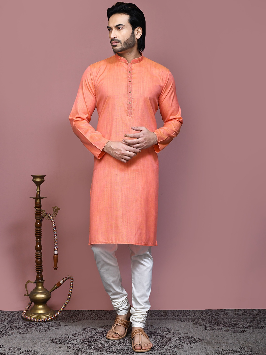 

RANAK Men Regular Kurta with Pyjamas, Orange