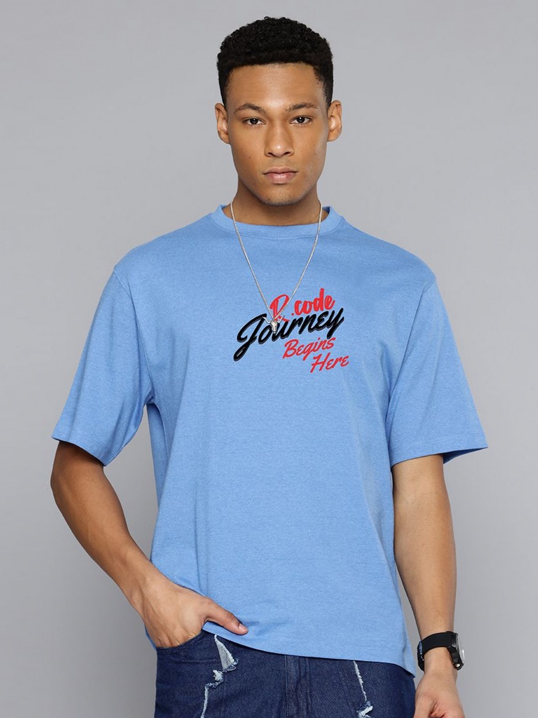 

R.Code by The Roadster Life Co. Men Printed T-shirt, Blue