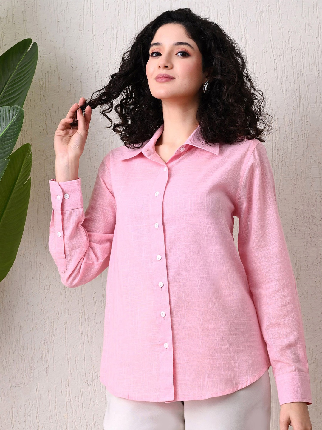

Vaimiya Women Classic Slim Fit Opaque Casual Shirt, Pink
