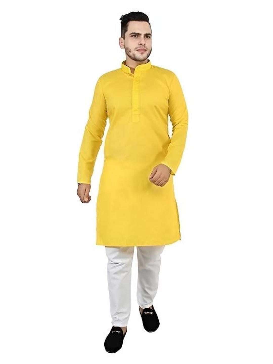 

Atly Men Regular Sequinned Kurta with Pyjamas, Yellow