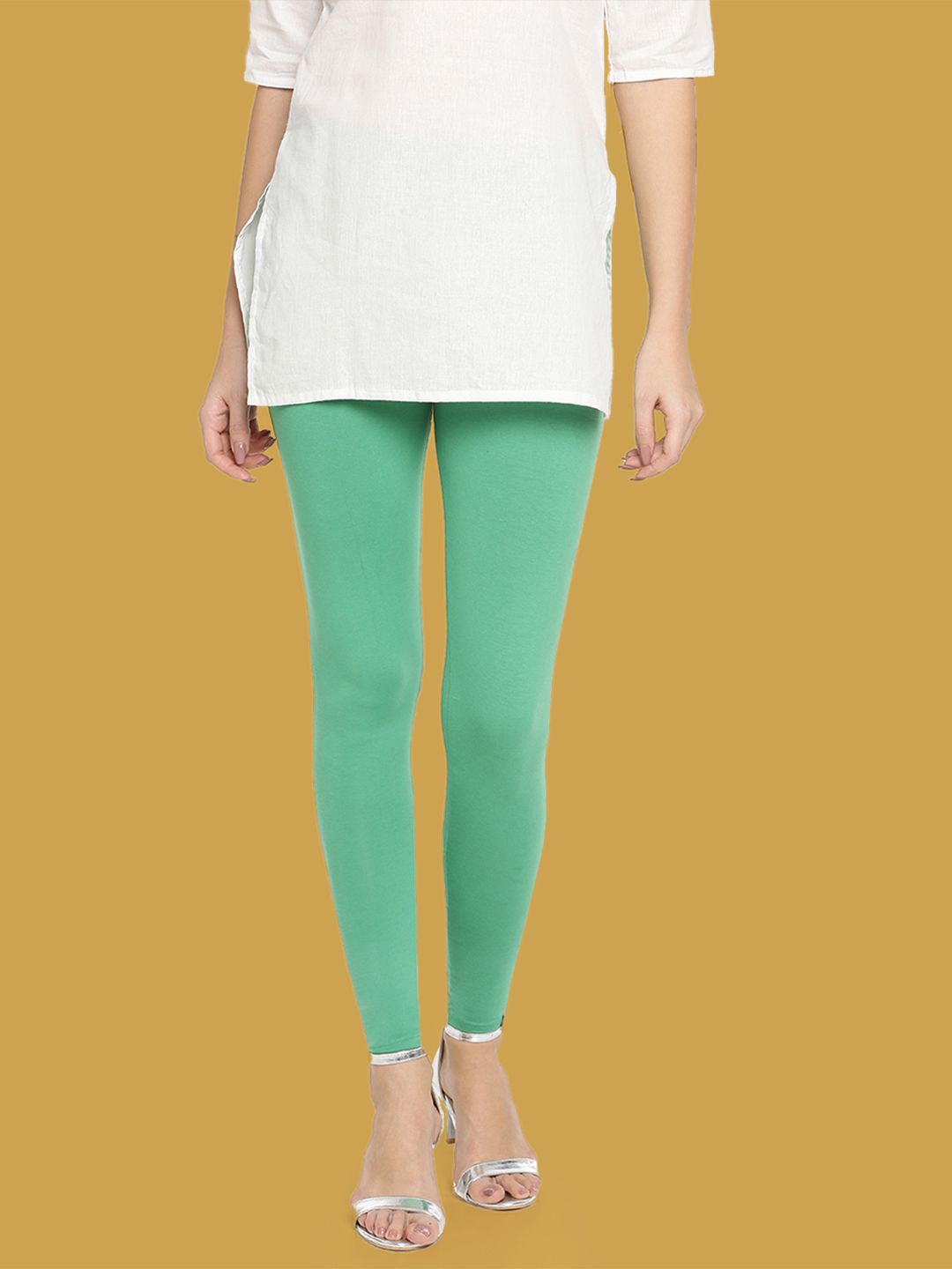 

TWIN BIRDS Women Cotton Blend Solid Green Grass Ankle Length Legging