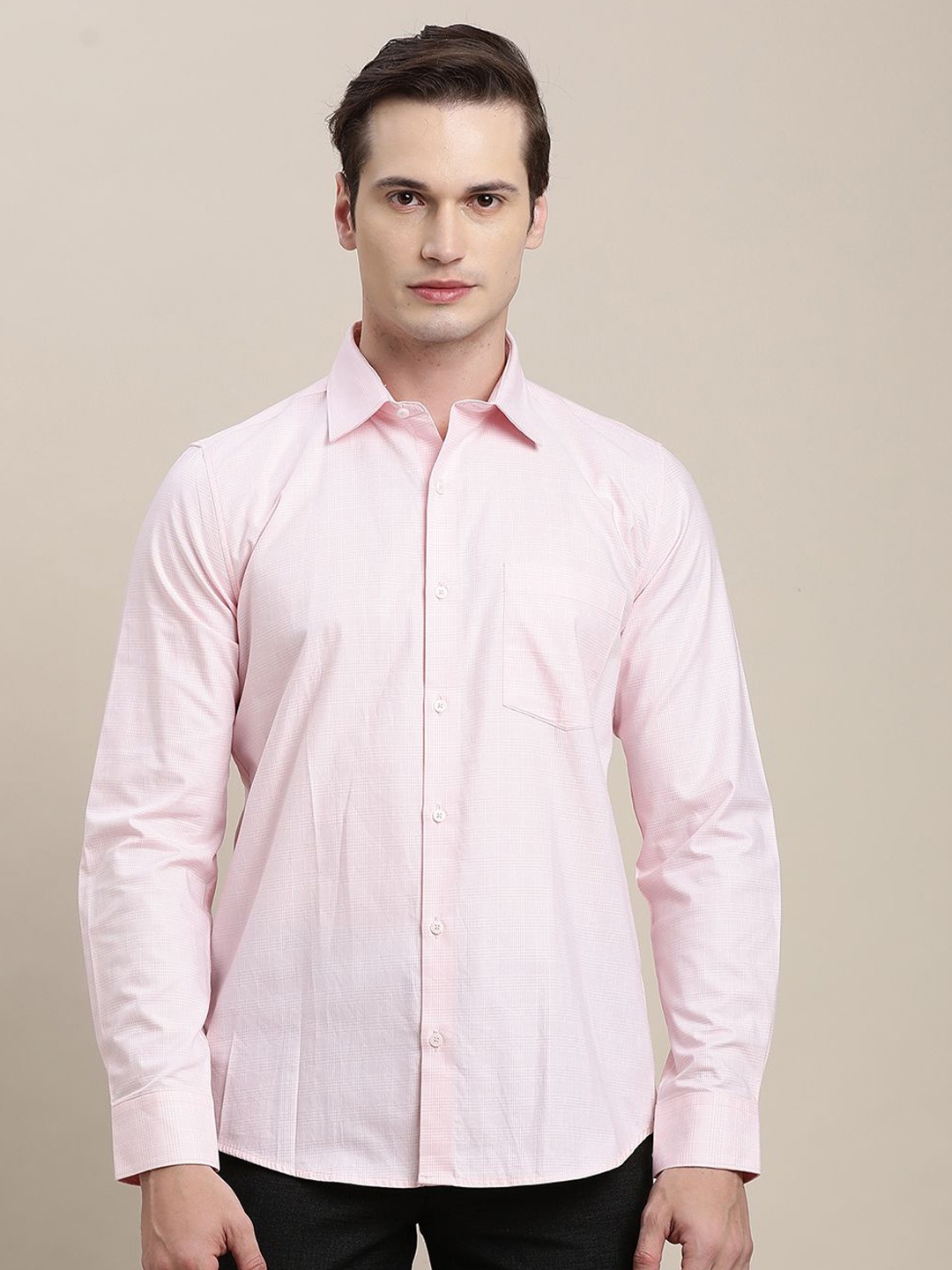 

Turtle Men Standard Slim Fit Opaque Checked Formal Shirt, Pink